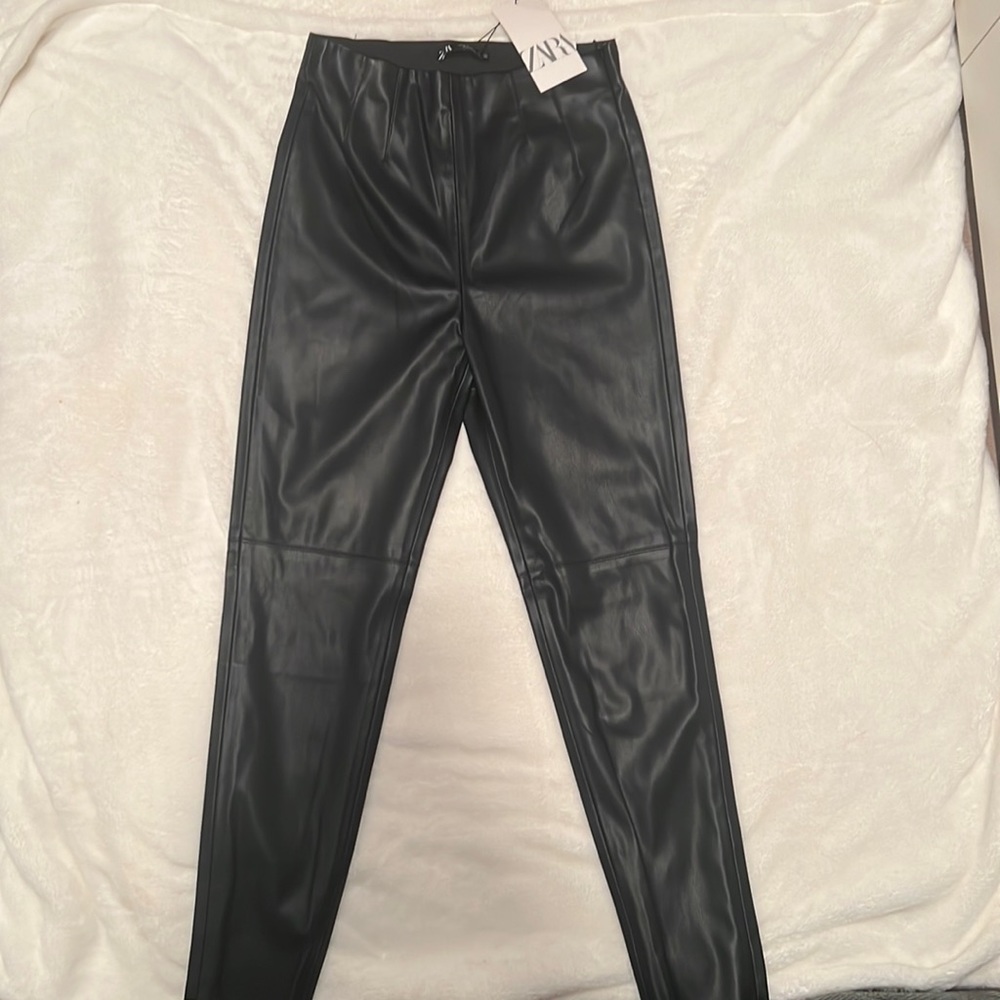 ZARA faux leather leggings hi-rise